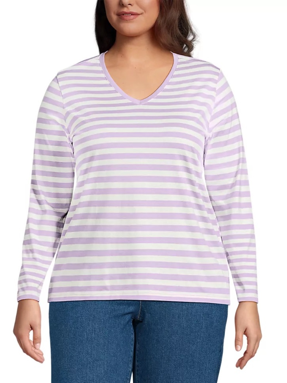 *NWT* Lands' End Supima Cotton Lilac Relaxed Long Sleeve V-Neck T-Shirt-Size 1X